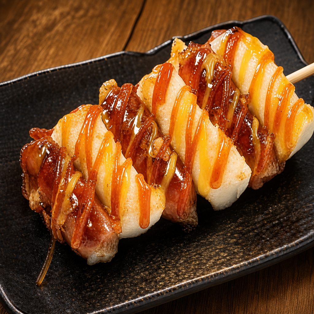 RICECAKE+SAUSAGE SKEWER.